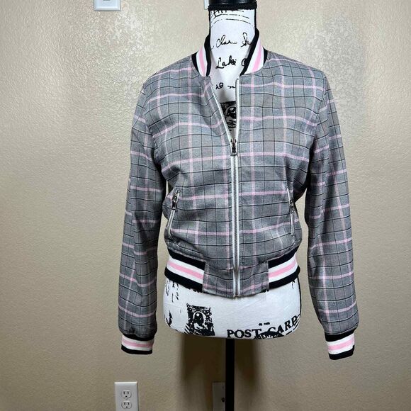 Charlotte Russe Gray bomber jacket zipper closure size M 90 baddie barbie - Picture 8 of 14